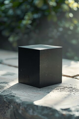 Poster - A minimalistic rendering of a cube, with an outline in black against a gray background, exploring geometric solidity,