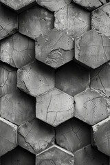 Poster - An image of a single, large hexagon, divided into a spectrum of gray-scale panels, exploring the nuances of shade,