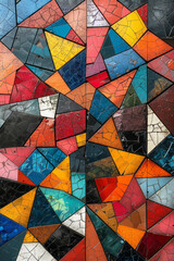 Poster - An arrangement of small, colorful triangles forming a larger triangular mosaic, illustrating the concept of unity in diversity,