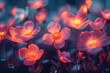 A series of abstract neon flowers blooming in a mystical garden at night,