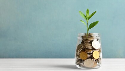 plant growing out of coins in glass jar 1.jpg, plant growing out of coins in glass jar