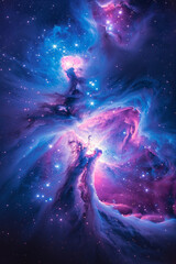 Poster - A digital artwork of the Carina Nebula, showcasing dynamic, flowing patterns in vivid blues and whites,