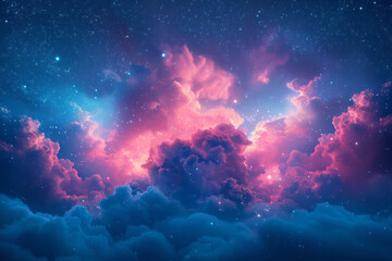 Poster - A tranquil depiction of the North America Nebula, using reds and blues to paint the continent-shaped cloud,