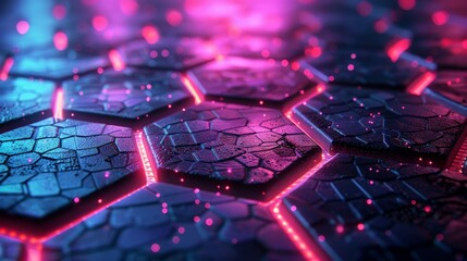 Poster - 3D clay render of a neon hexagon matrix, vibrant and futuristic, perfect for high-res backgrounds