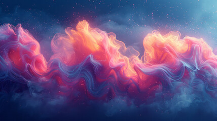 Poster - An abstract design mimicking the Pelican Nebula, with billowing pink and orange clouds against a deep blue sky,