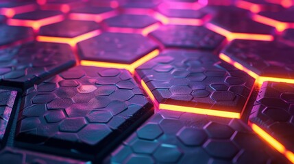 Poster - 3D clay render of a neon hexagon matrix, vibrant and futuristic, perfect for high-res backgrounds