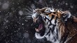 Fiercely Roaring Siberian Tiger Amid Swirling Snowstorm