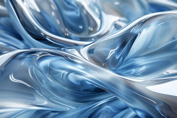 Poster - an abstract rendering of liquid platinum swirls, intertwining and reflecting a cool, bluish hue,