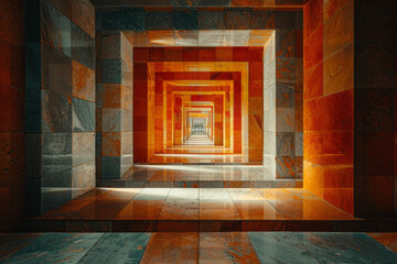 Poster - A kaleidoscope of geometric shapes, each layer spinning independently to create a hypnotic, multi-dimensional effect,
