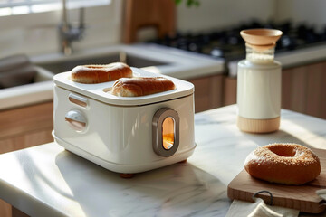 Wall Mural - A compact toaster with a bagel setting, toasting one side while warming the other.