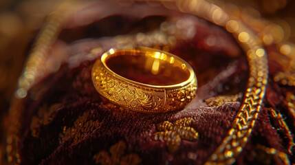 Close-up of Gold Ring on Velvet