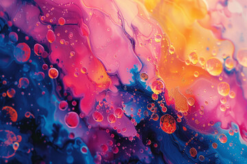 Poster - A composition of abstract, organic blobs and shapes, pulsating with life and vibrant neon colors,