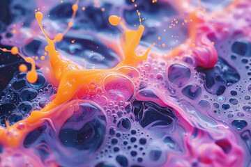 Poster - A composition of abstract, organic blobs and shapes, pulsating with life and vibrant neon colors,