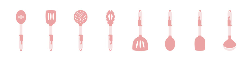 Poster - Kitchen icons set. Kitchen utensils icon set. Tools for cooking. Stylish spatulas, spoons, forks for cooking. Utensils for cooking are colored with patterns.