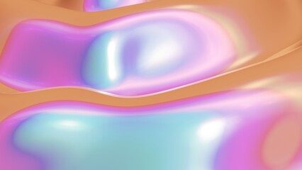 Fototapete - Abstract 3D liquid fluid motion ripple silk satin wave flow surface metallic gradient pastel colourful iridescent curves smooth fabric simulation 4K computer graphcs rendered wallpaper background