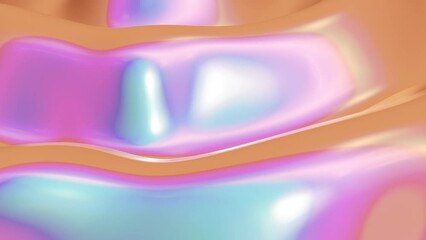 Fototapete - Abstract 3D liquid fluid motion ripple silk satin wave flow surface metallic gradient pastel colourful iridescent curves smooth fabric simulation 4K 30 fps seamless loop animation wallpaper background