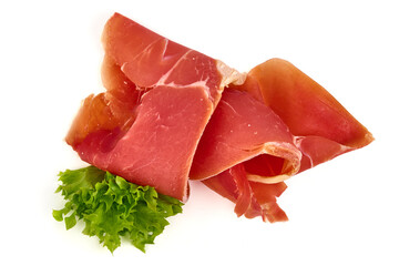 Wall Mural - Spanish jamon iberico, serrano ham, isolated on white background. High resolution image