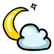 Moon, Star and Cloud - Hand Drawn Doodle Icon