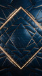 A radiant golden frame centered on a dark blue geometric patterned background.