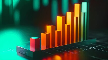 Poster - Close-Up of Bar Chart on Table for Analyzing Data and Trends in a Simple, Visual Manner, A 3D bar graph descending to show the decrease in the value of money due to inflation