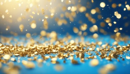 Poster - 'festive creates confetti Blue scattered gradient mood. background particles gold christmas glistering glowing shiny sparkle celebration magical luxury season abstract bokeh design ligh'
