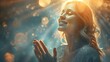 Young Christian woman worshiping with hands raised in praise to God. Concept Christianity, Worship, Faith, Religion, Praise