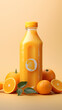 Orange juice bottle and oranges