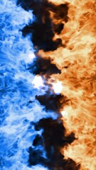 Wall Mural - vertical firefight blue and orange flames 4k loop features orange flames flickering from the right a