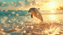   A Dolphin Leaps From The Ocean At Sunset