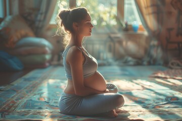 Pregnant woman practicing prenatal yoga