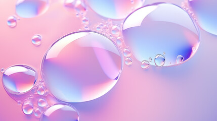 Poster - Abstract background with soft bubbles in pink and blue light. Holographic bubbles backdrop.