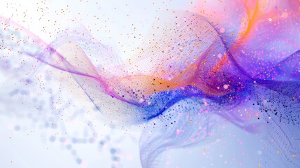 Canvas Print - digital abstract aura particles in purple, orange and blue on a white background 