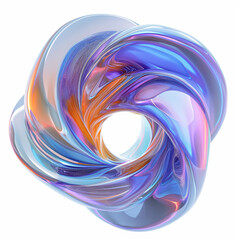 Canvas Print - Fluid round 3D shape of liquid splash of holographic glass in motion. Iridescent liquid sphere.