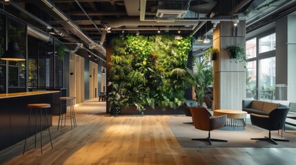 Canvas Print - contemporary and spacious architect office design with interior green plants