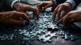 Fototapeta Miasto - Hands Working on Jigsaw Puzzle