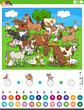 counting and adding activity with cartoon farm animals