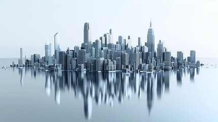 Poster - 3D representation of a cityscape isolated on a mirrored floor.