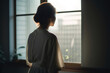 © design - 女, 女性, 家, 室内, 窓, 窓際, 佇む女性, 後ろ姿, 外を眺める女性, Woman, female, house, indoor, window, window sill, woman standing, back view, woman looking out