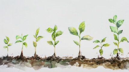 plants timeline growth watercolor illustration