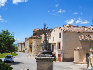 Wall Mural - Ancient residential district with historic architecture and charming alleys of famous wine making village of Chateauneuf-du-Pape near Avignon, Provence-Alpes-Cote d'Azur, France. Medieval buildings