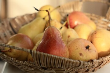 Sticker - Juicy yellow pears in a wooden basket