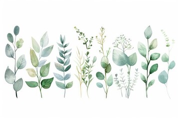 Wall Mural - beautiful plants watercolored illustration in soft pastel tones