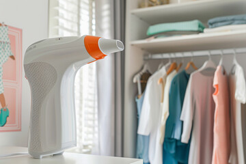 A handheld garment steamer with a lightweight design, making it easy to handle during use.