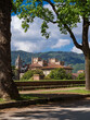 View of San Concordio old district and Pisan Mountain Range from Lucca city walls public park