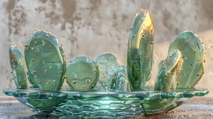 clear green glass cactus display generative art