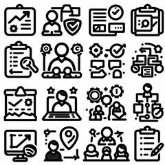 outline workflow set icon silhouette vector illustration white background, workflow, processing, operation. Outline icon collection