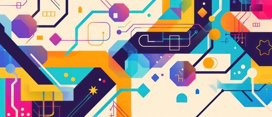 Poster - abstract geometric illustration banner design with vivid colors and artistic composition