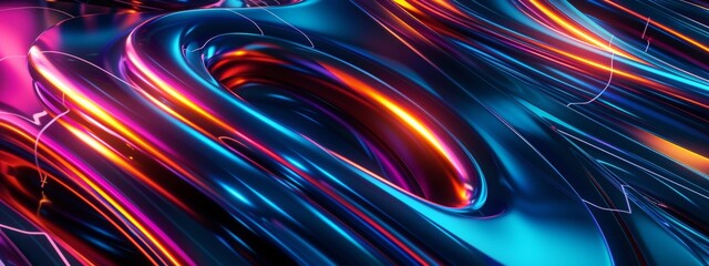 Fototapete - A futuristic abstract design featuring sleek metallic surfaces and neon accents.
