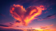 A breathtaking natural phenomenon as a heart-shaped cloud forms amongst the vibrant hues of the sunset sky