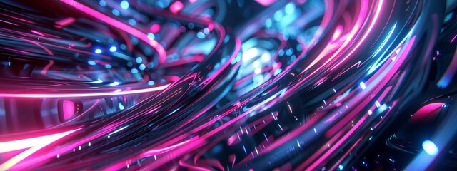 Fototapete - A futuristic abstract design featuring sleek metallic surfaces and neon accents.